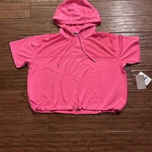 DKNY SPORT Hot Pink Mesh-Trim Short Sleeve Hooded Top Size XL